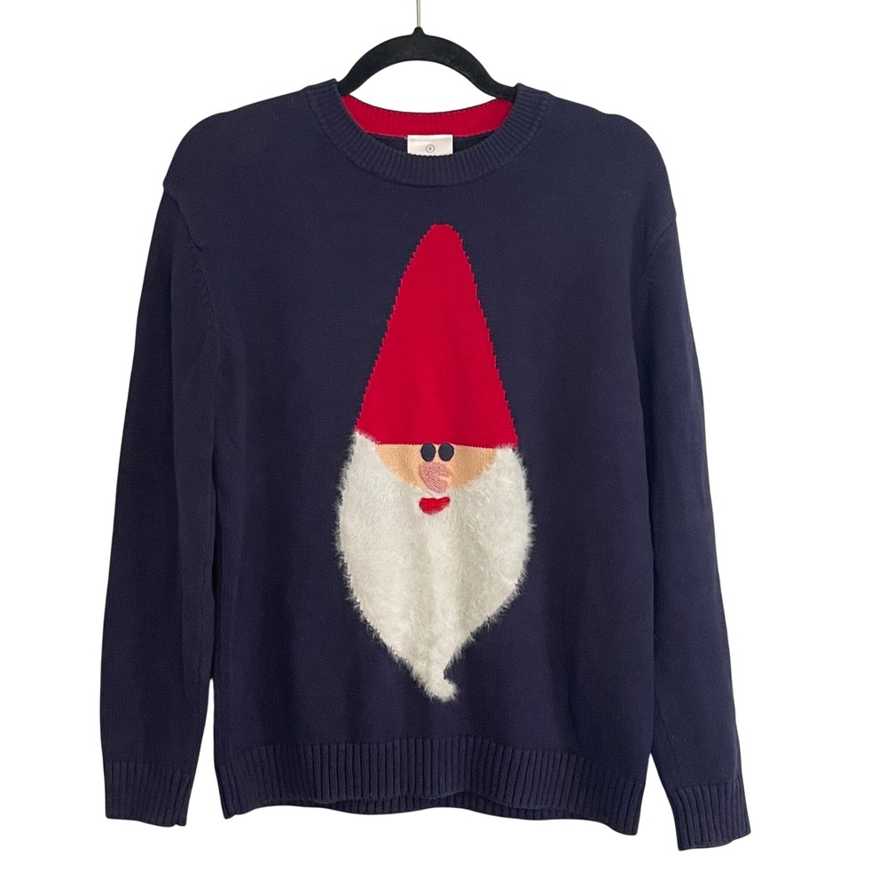 Hanna Andersson Mens Small Navy Blue Gnome Christmas Sweater Fuzzy Beard Tomte